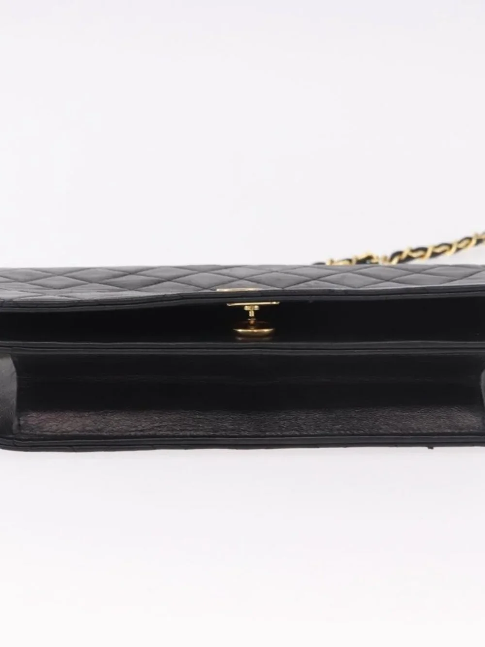 CHANEL Matelasse Chain Shoulder Bag Lamb Skin Black Gold CC Auth 184564